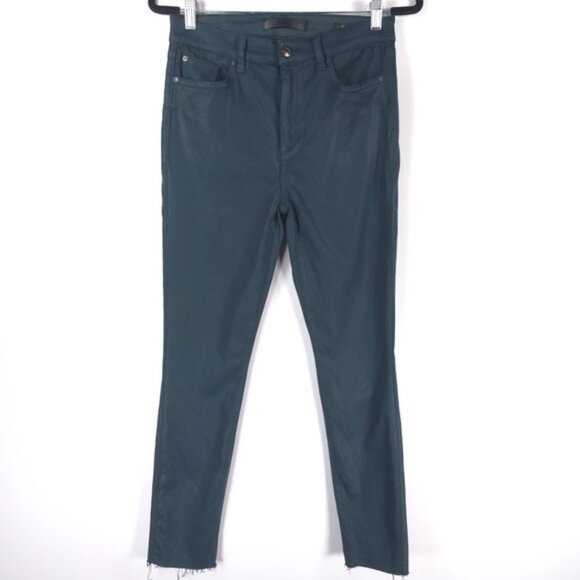 JOE’S THE CHARLIE High Rise Skinny Ankle Green Coated Pants Jeans RawHem Size 29 - Picture 1 of 11